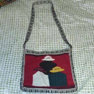 Handcrafted Geometric Crossbody Bag in Red and Black
